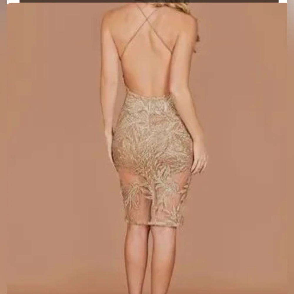 NADINE MERABI TALIA Gold Embroidered Midi Dress - Picture 4 of 10